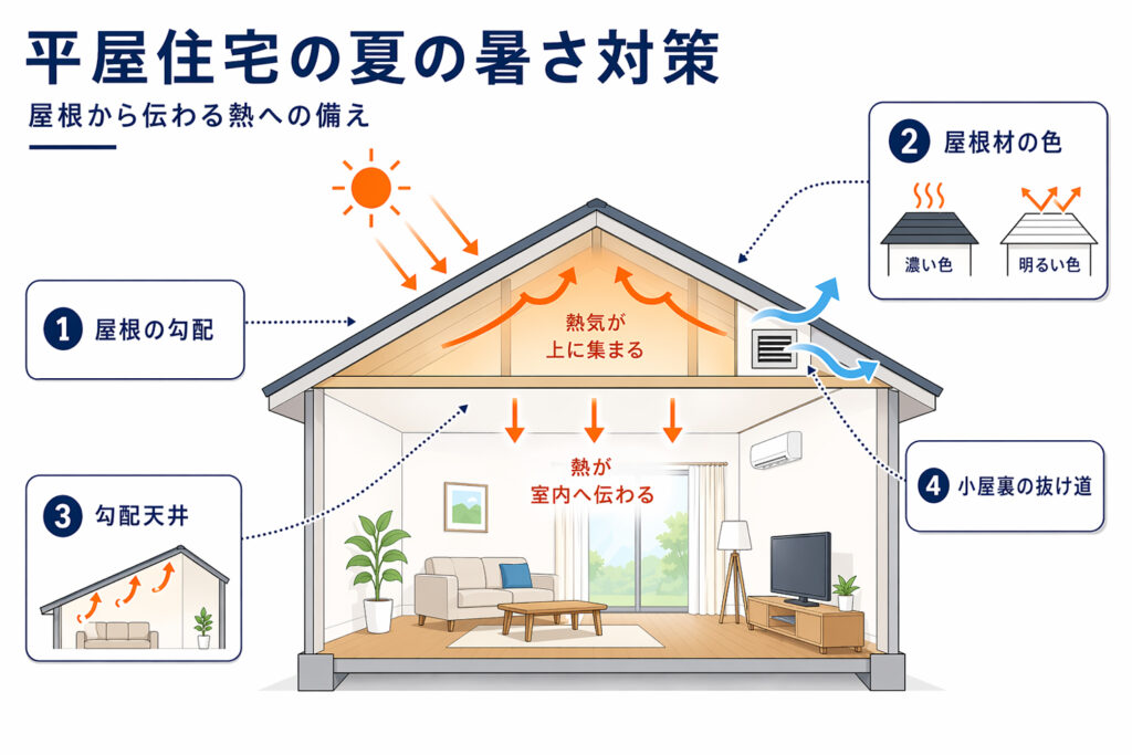平屋住宅の夏の暑さ対策図